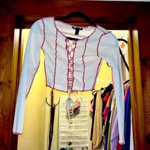 cross tie cropped long sleeve top